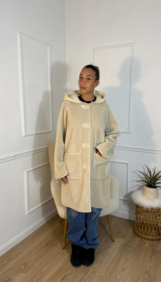 Cappotto Vicolo Teddy Panna con Cappuccio