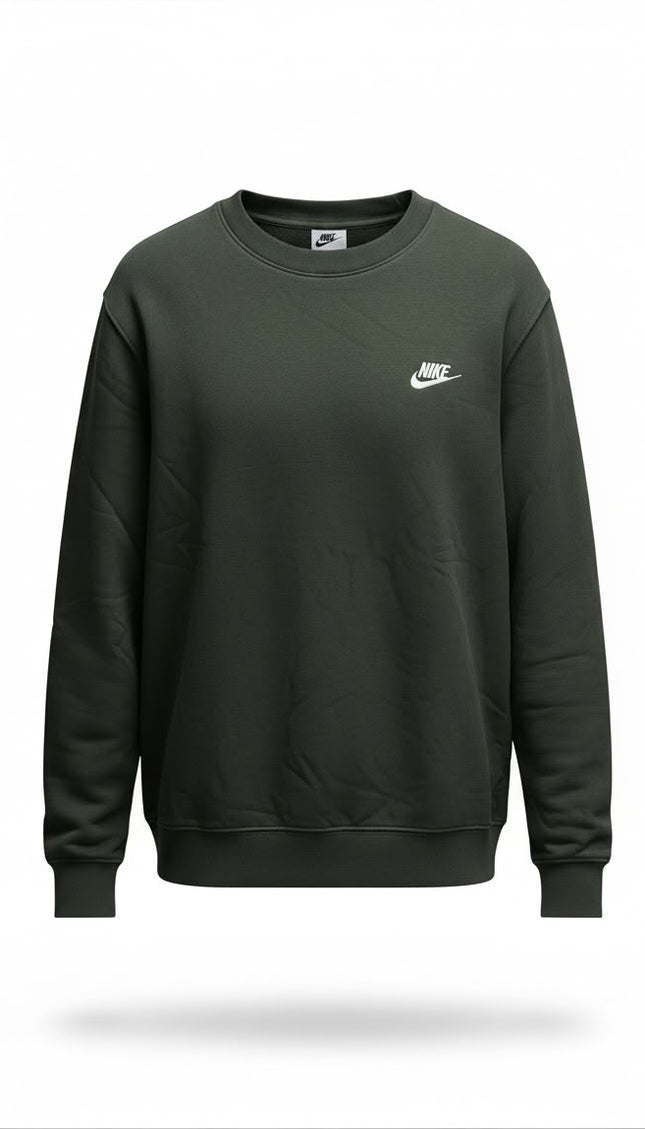 Nike Felpa Girocollo Verde Scuro con Logo Ricamato