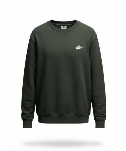 Nike Felpa Girocollo Verde Scuro con Logo Ricamato