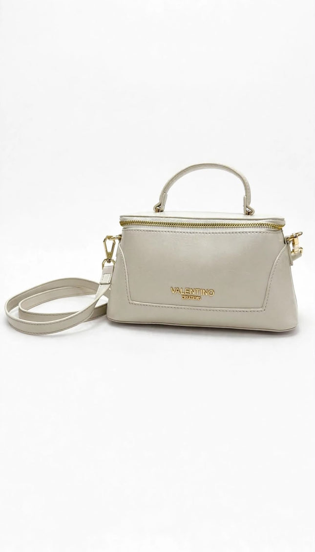 Mario Valentino Borsa a Mano e Tracolla Beige con Logo Dorato