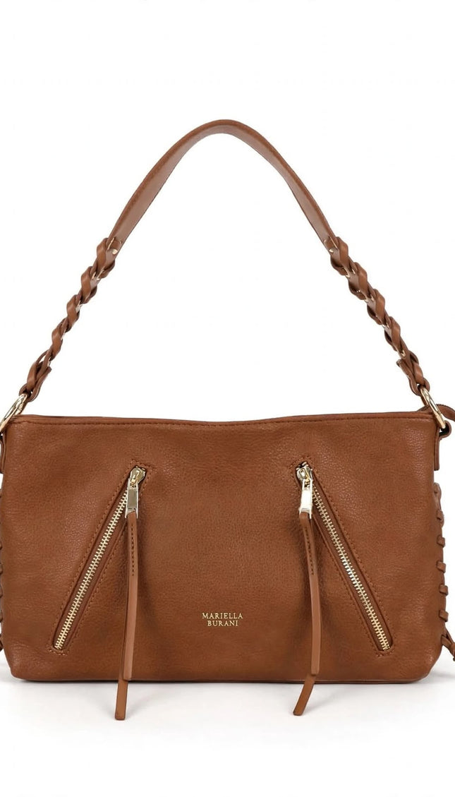 Mariella Burani Borsa a Spalla Cuoio con Zip Diagonali