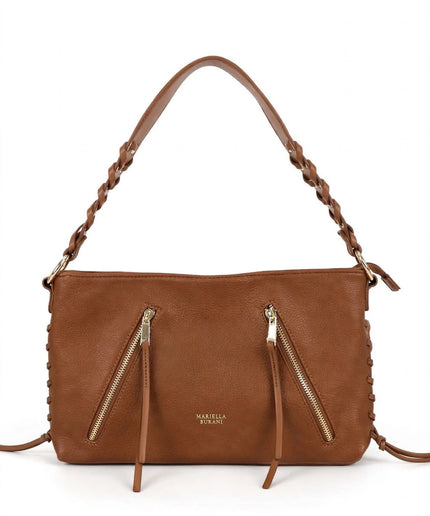 Mariella Burani Borsa a Spalla Cuoio con Zip Diagonali