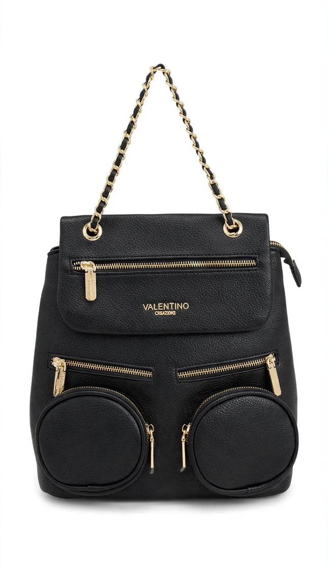 Mario Valentino Zaino Nero con Catena Dorata e Tasche Tonde