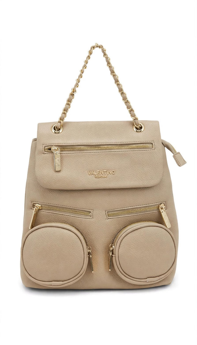 Mario Valentino Zaino Beige con Catena Dorata e Tasche Tonde