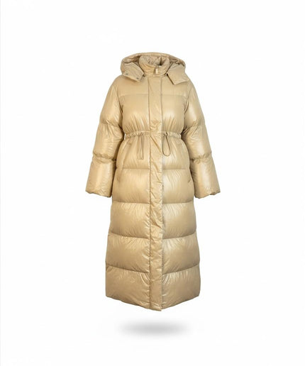 Vicolo Piumino Lungo Beige con Cappuccio e Coulisse in Vita