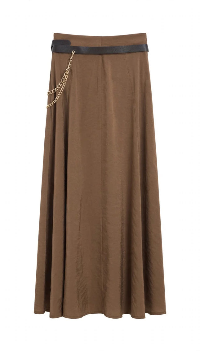 Gonna lunga marrone con cintura e catena Haveone