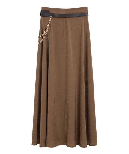 Gonna lunga marrone con cintura e catena Haveone