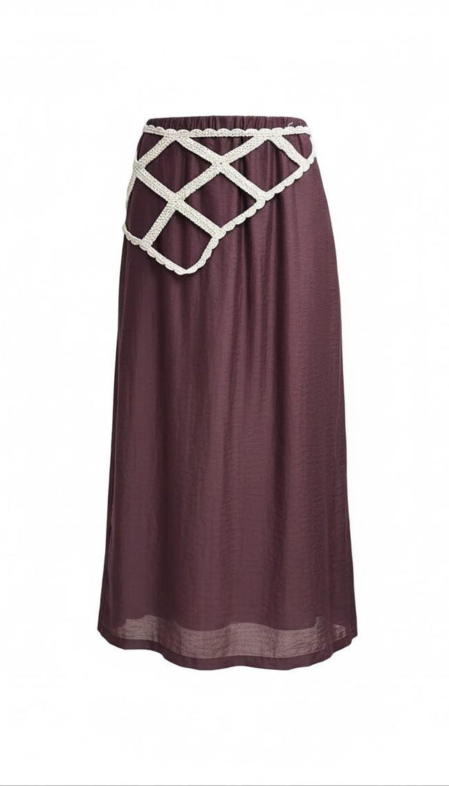 Gonna lunga bordeaux Haveone con cintura intrecciata