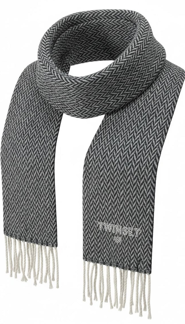 Sciarpa Twinset grigio antracite a spina di pesce