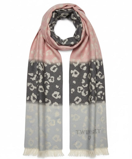 Sciarpa Twinset rosa cipria e grigia animalier