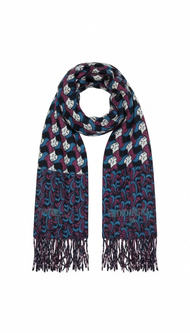 Sciarpa Twinset blu scuro multicolore con frange