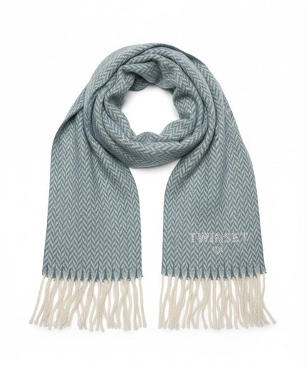 Sciarpa Twinset grigio-verde a spina di pesce con frange
