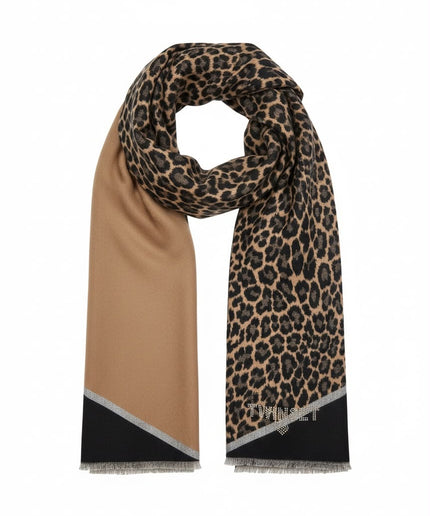 Sciarpa Twinset cammello e nera animalier con frange