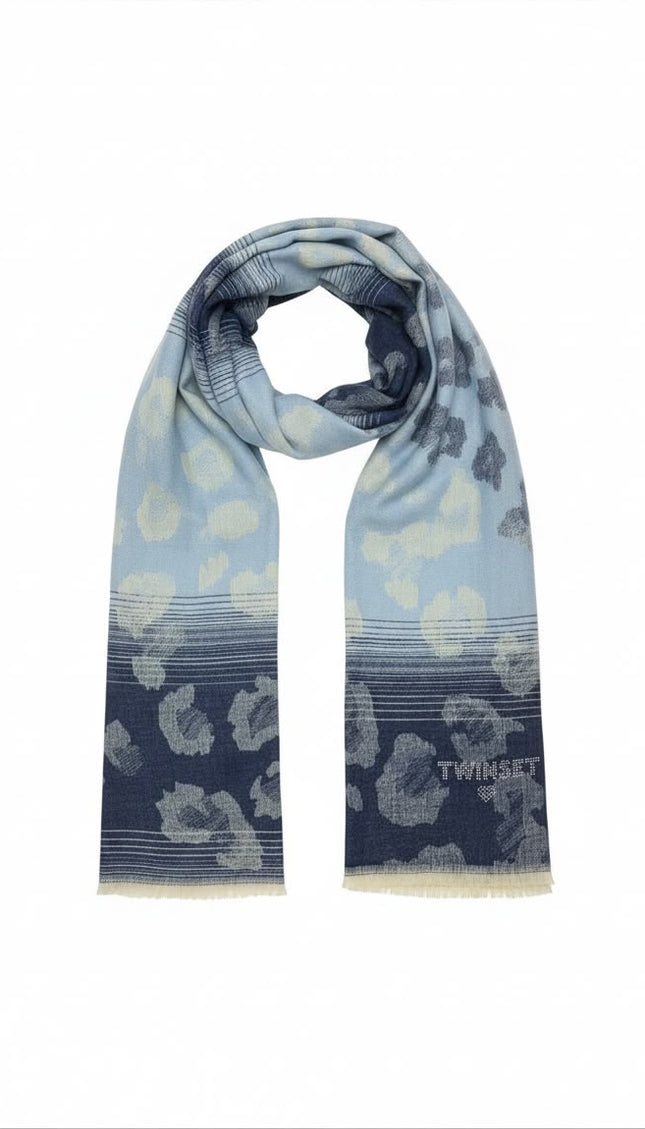 Sciarpa Twinset azzurra e blu con motivo floreale