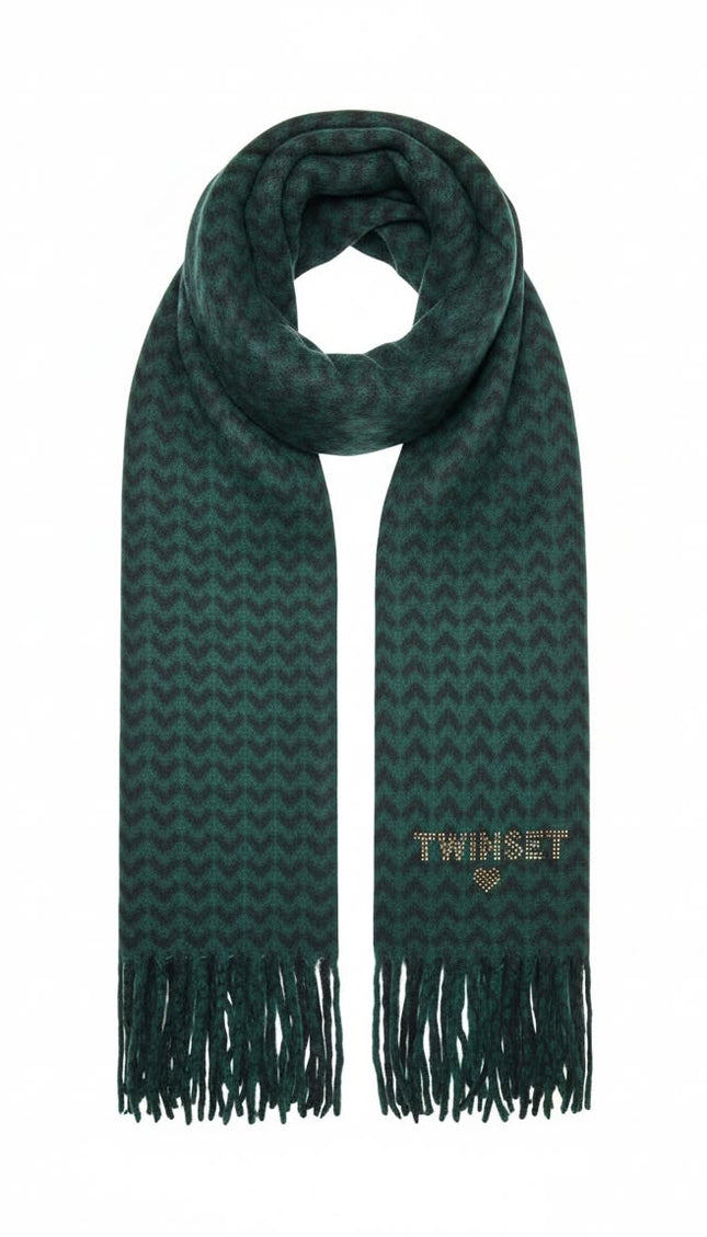 TWINSET Sciarpa verde scuro a motivo chevron
