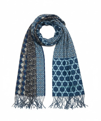 TWINSET Sciarpa a fantasia geometrica patchwork blu e grigio