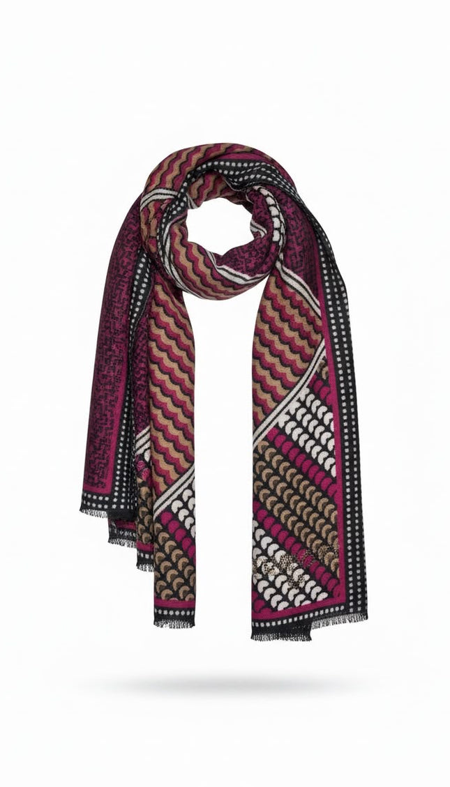 TWINSET Sciarpa a fantasia patchwork bordeaux e nero