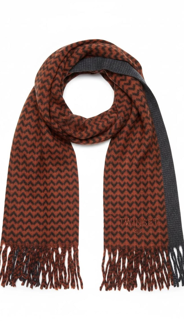 TWINSET Sciarpa ruggine a motivo zigzag