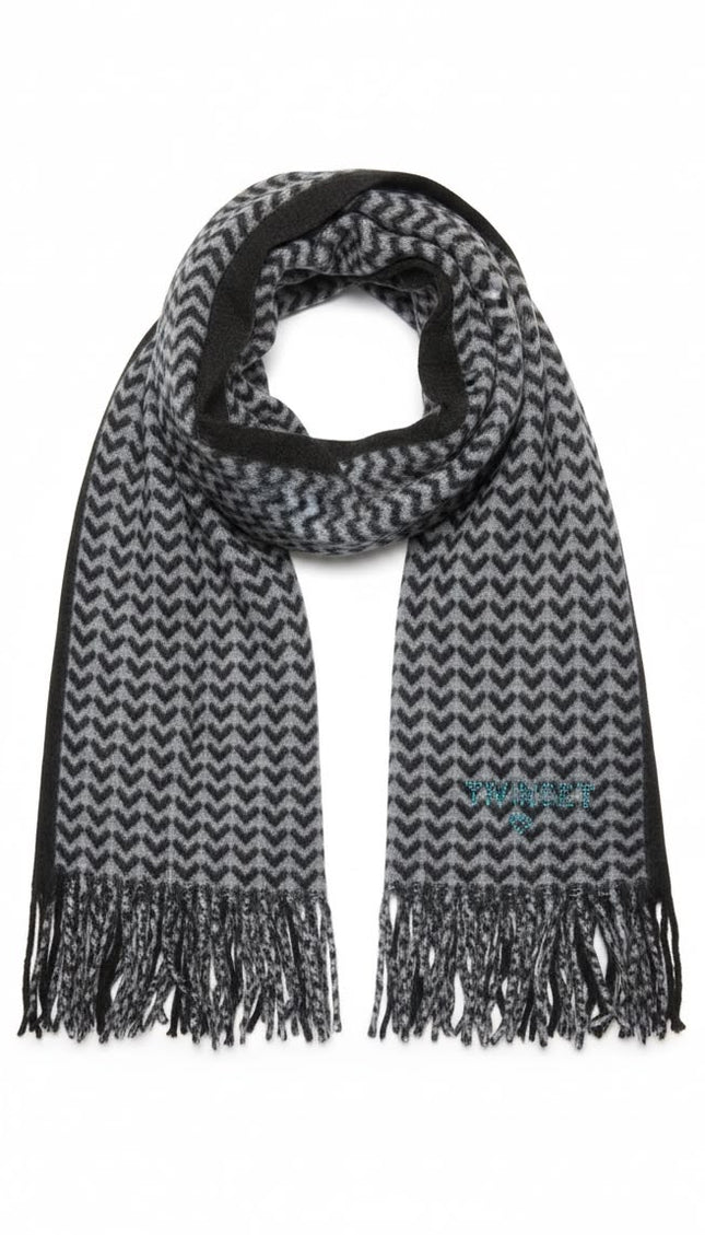 TWINSET Sciarpa grigio e nero a motivo chevron