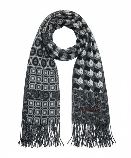 TWINSET Sciarpa a fantasia geometrica patchwork grigio e nero