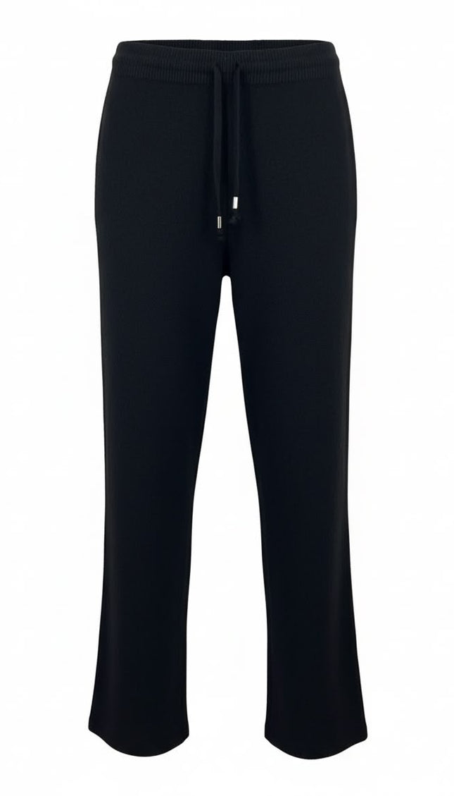 Haveone Co-ord Set Nero con Maglione Scollo V e Pantaloni con Coulisse