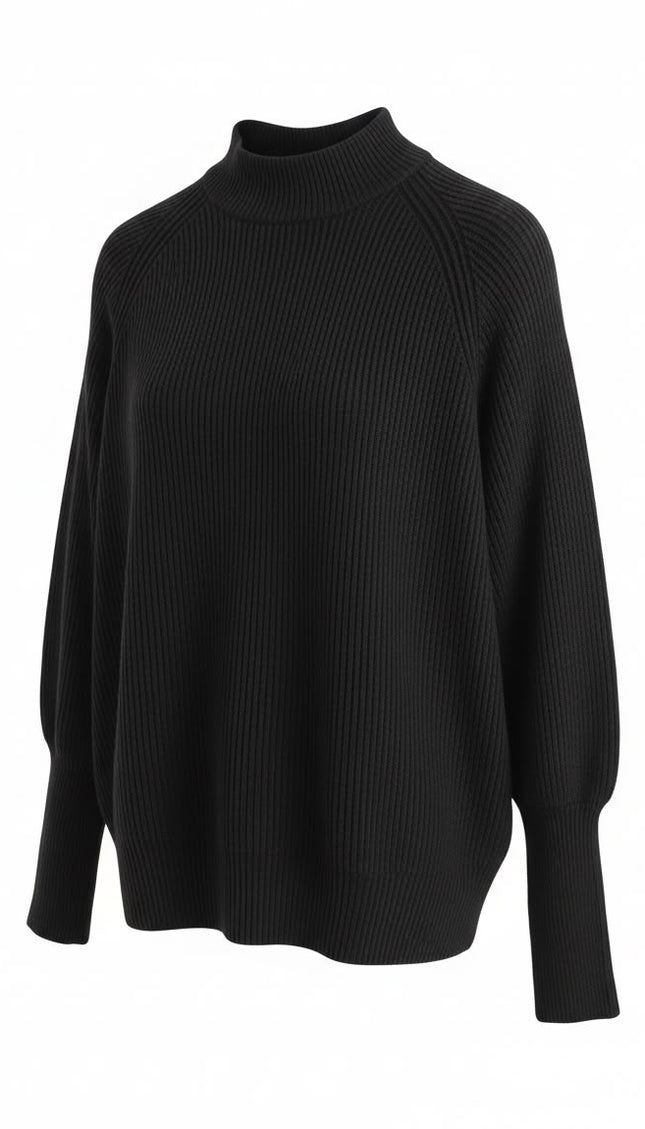 Maglia in lana nera a collo alto Haveone