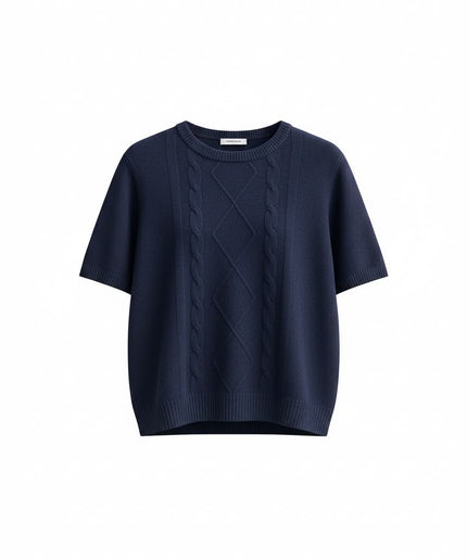 Cristina Effe maglia blu navy a maniche corte con lavorazione a trecce