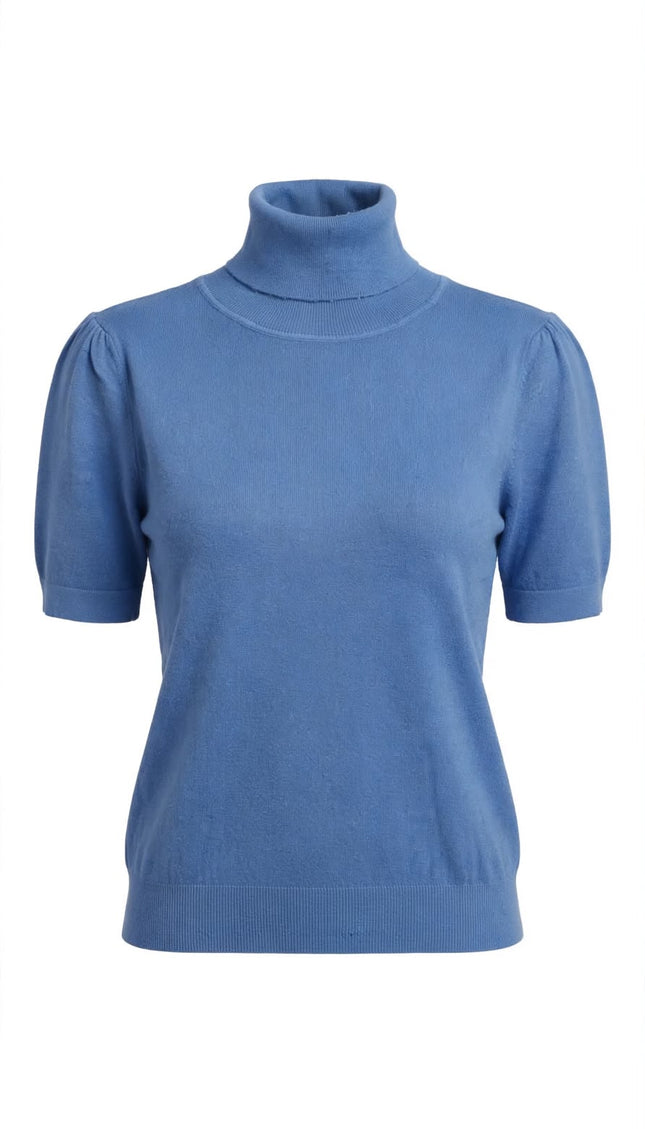 Maglioncino blu a collo alto e maniche corte Cristina Effe