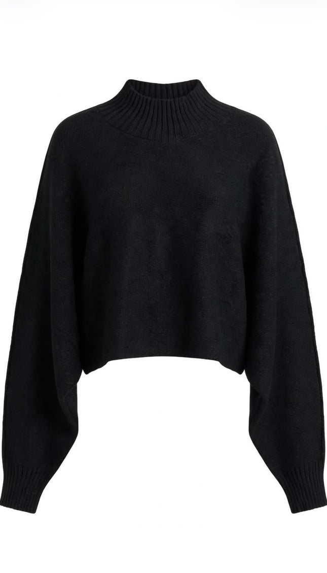 Maglione corto nero a collo alto Haveone