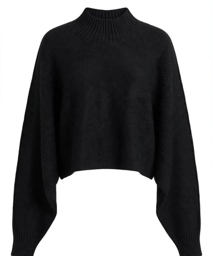 Maglione corto nero a collo alto Haveone
