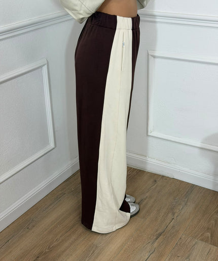 Pantalone Jijil Bicolore Marrone e Avorio a Gamba Larga