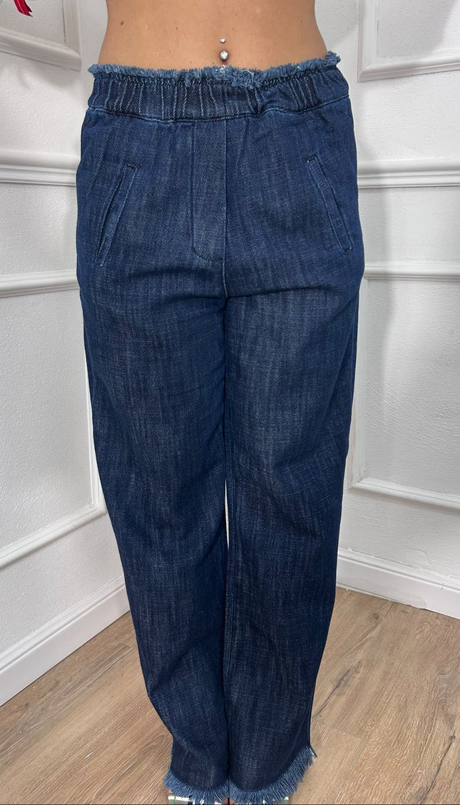 Jeans blu scuro con vita elasticizzata e orli sfrangiati Jijil