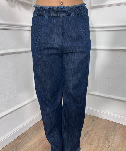 Jeans blu scuro con vita elasticizzata e orli sfrangiati Jijil