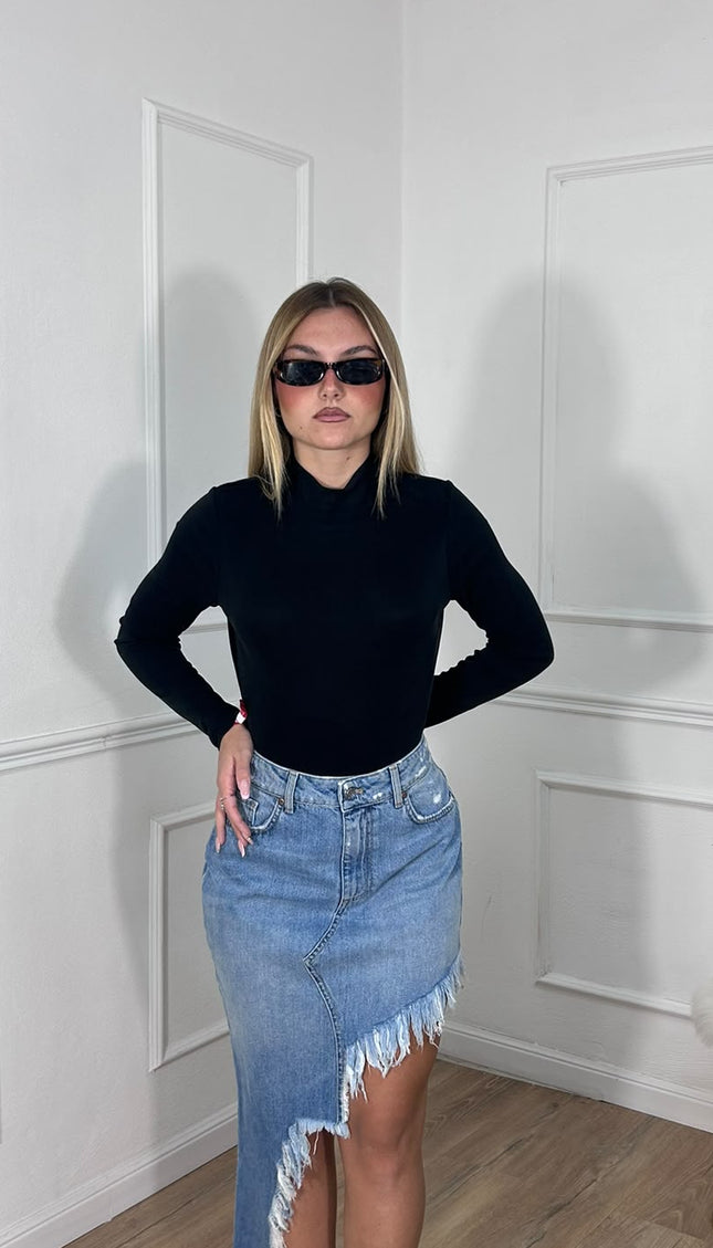 Maglia nera a maniche lunghe con scollo a V sulla schiena Haveone