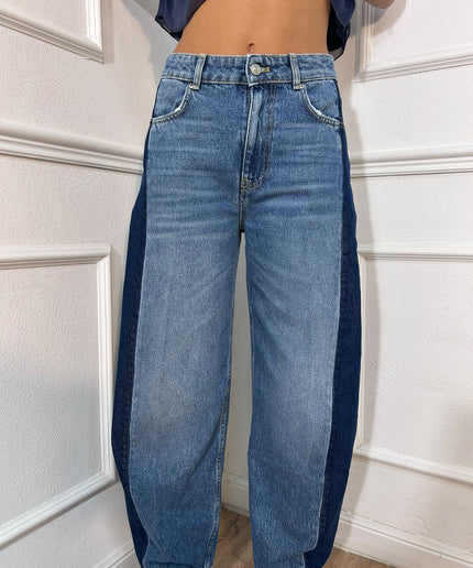 Vicolo – Jeans balloon bicolore con inserti laterali scuri