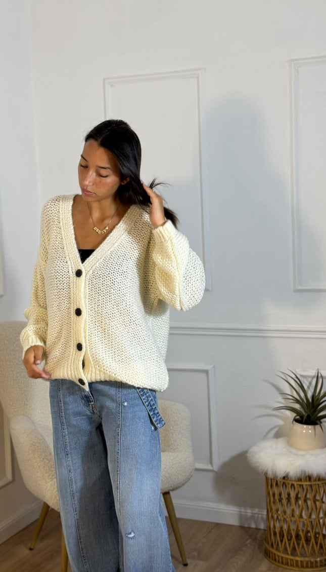 Cardigan Oversize Traforato – Panna