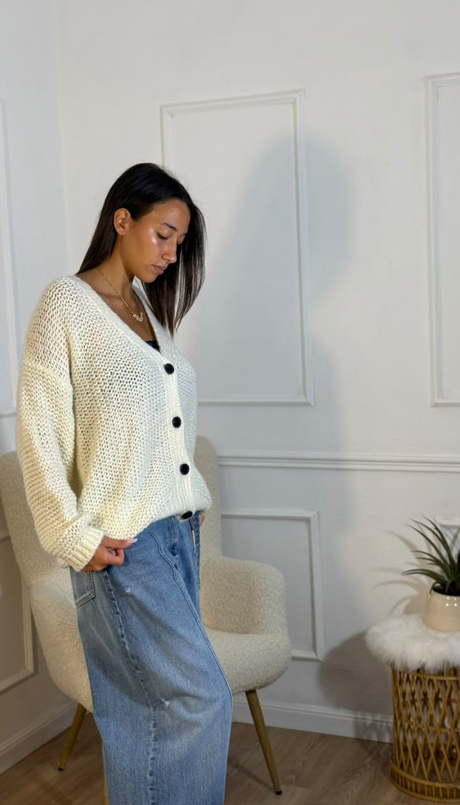 Cardigan Oversize Traforato – Panna