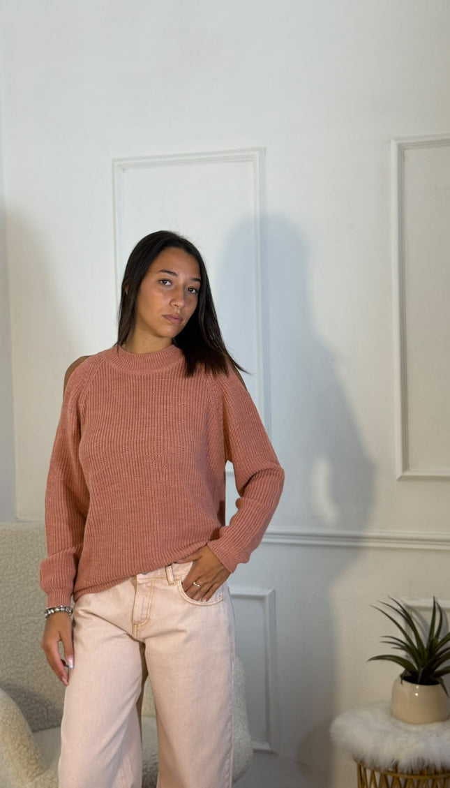 Maglione a Coste con Cut-Out – Terracotta