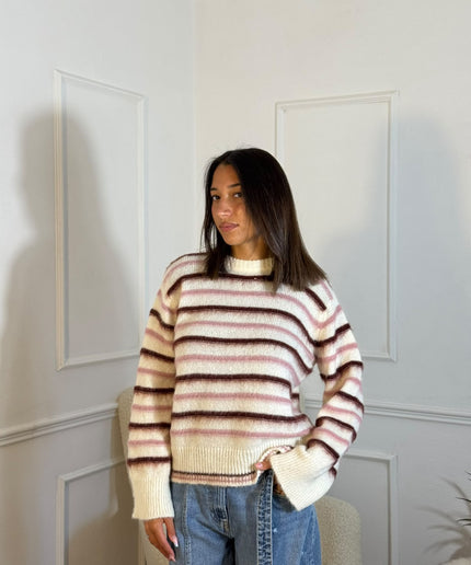 Maglione a Righe Mohair – Panna/Rosa/Cioccolato