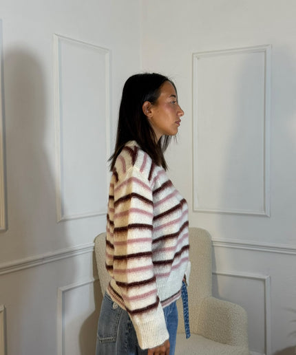 Maglione a Righe Mohair – Panna/Rosa/Cioccolato