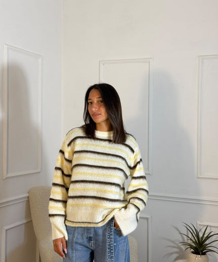 Maglione a Righe Mohair – Panna/Giallo/Grigio