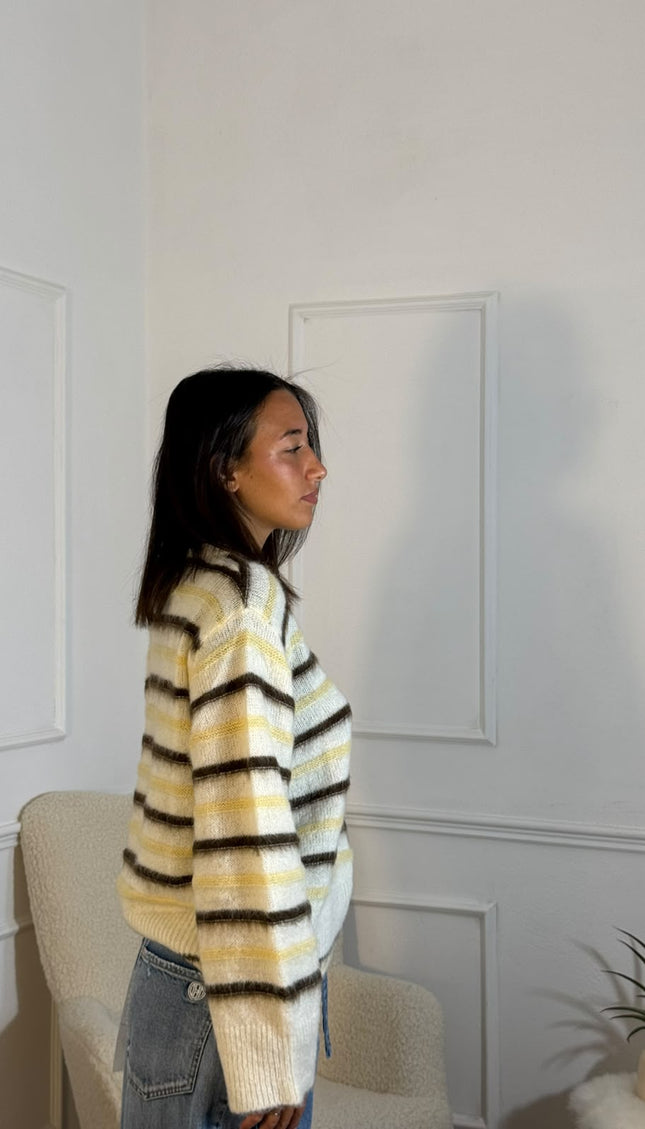 Maglione a Righe Mohair – Panna/Giallo/Grigio