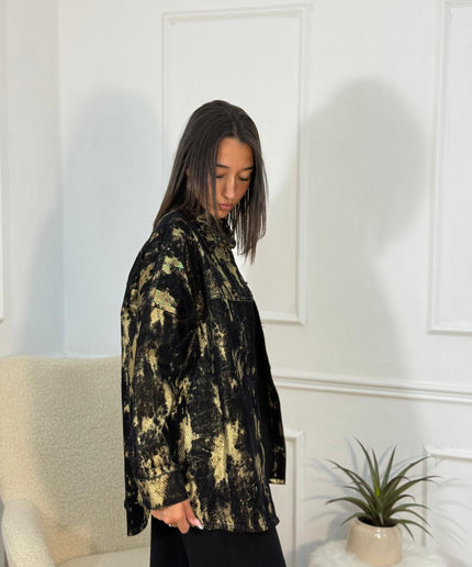 Giacca Camicia Oversize Effetto Metallizzato – Nero/Oro