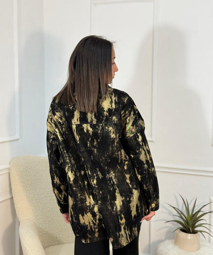 Giacca Camicia Oversize Effetto Metallizzato – Nero/Oro