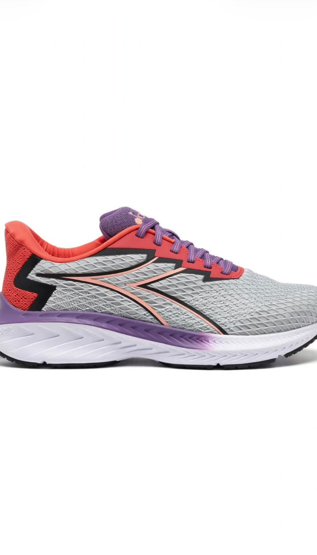 Sneaker Running Diadora Grigia con Dettagli Corallo e Viola