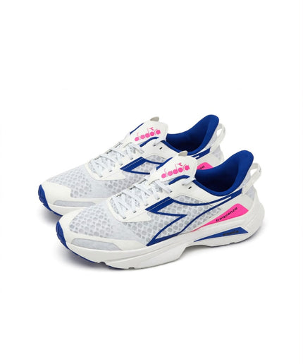 Sneaker Running Diadora Bianca con Dettagli Blu e Fucsia