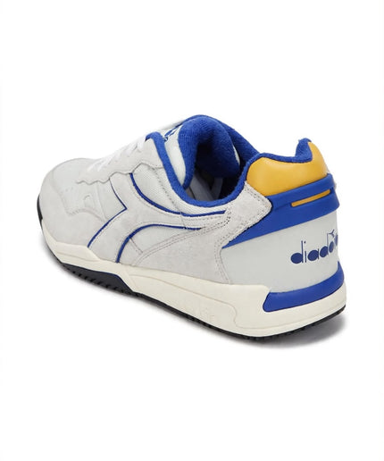 Sneaker Diadora Bianca con Profili Blu e Dettaglio Giallo