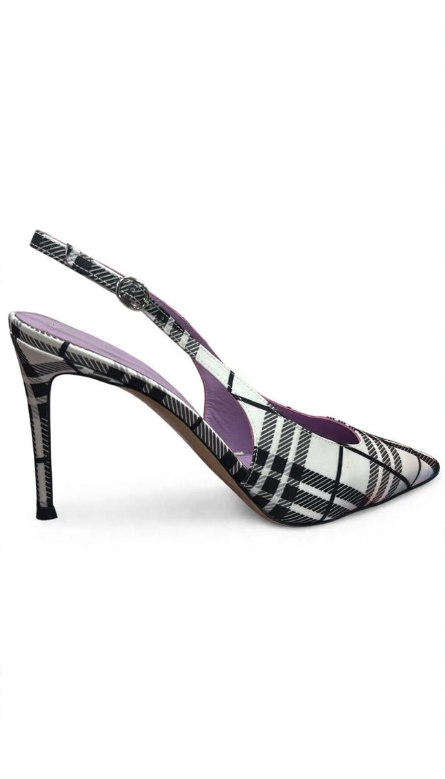 Slingback Marc Ellis Tartan Bianco e Nero con Tacco a Stiletto