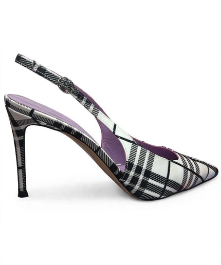 Slingback Marc Ellis Tartan Bianco e Nero con Tacco a Stiletto
