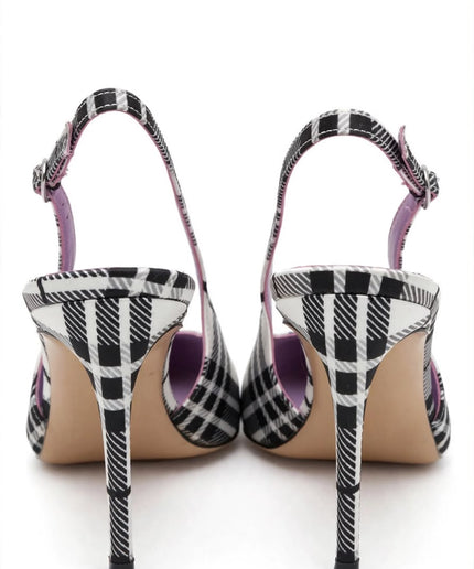 Slingback Marc Ellis Tartan Bianco e Nero con Tacco a Stiletto